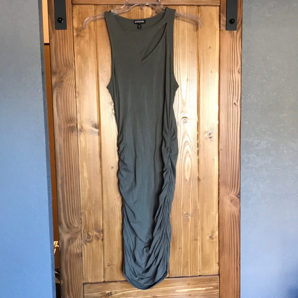 Olive green ruched dress